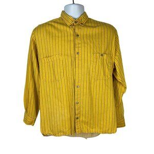 Made To Order Yellow Striped Brushed Twill Cotton Shirt L